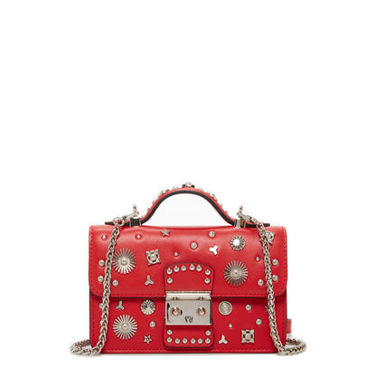 Studded Small Leather Crossbody Bag Red Purse