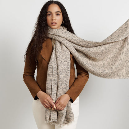 Forest Night Handwoven Neutral Cashmere Merino Scarf
