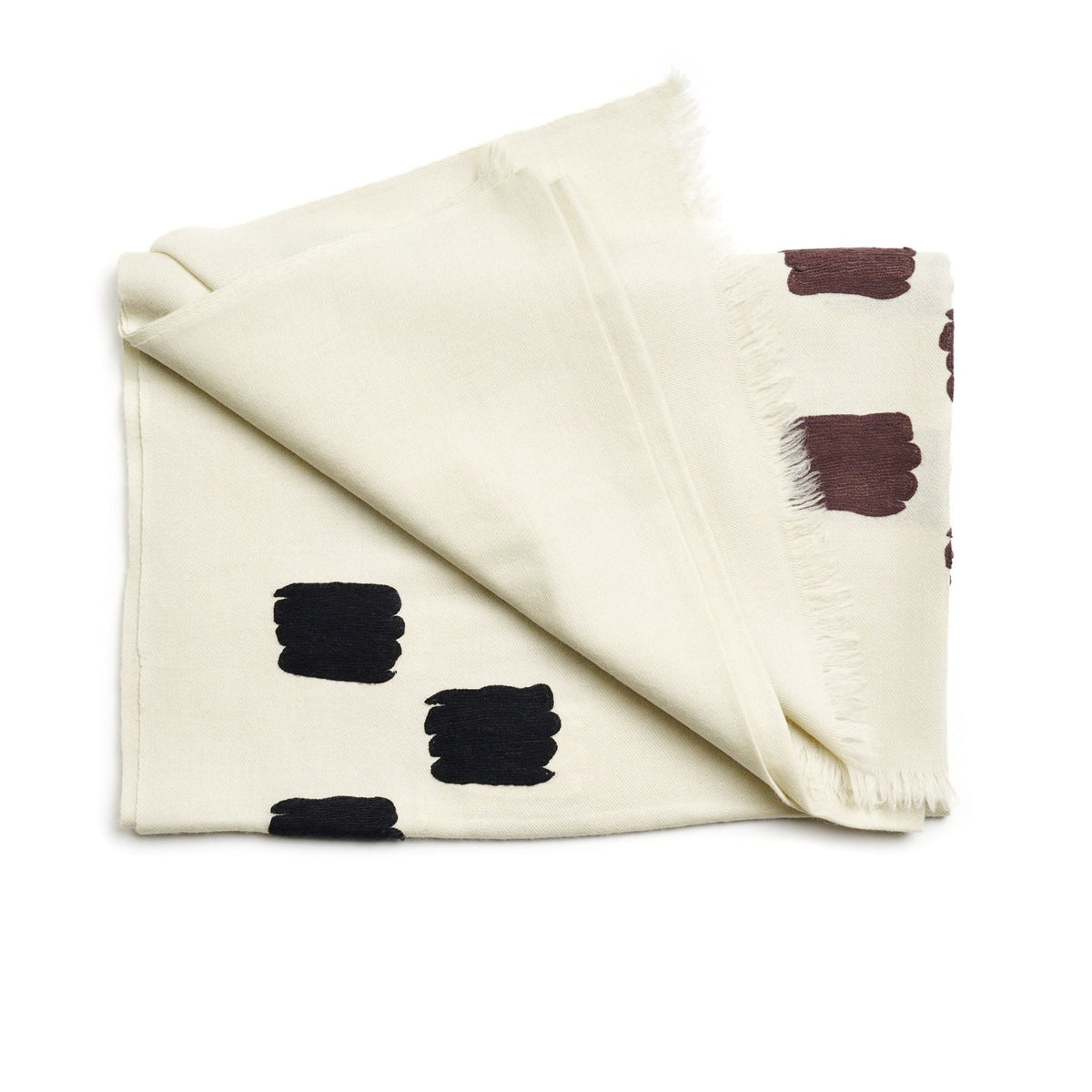 Off White Dahlia Hand Embroidered Hand Woven Modern Artisanal Scarf