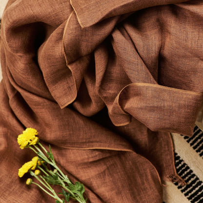 Coco Brown Hand Woven Linen Silk Blend Scarf