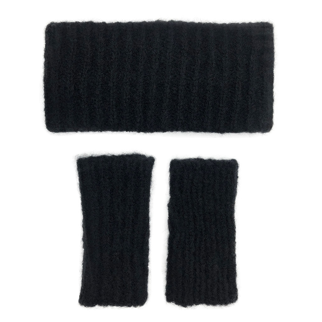 Black Ribbed Alpaca Ear Warmer
