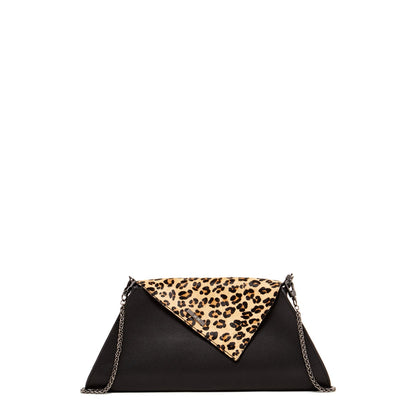 Black Leather Clutch Bag Leopard Unique Evening Purse Women's Handbag