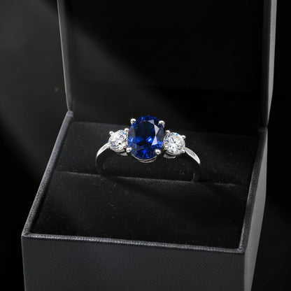 2.00 CTW Lab Created Oval Blue Sapphire & Diamond 3-Stone Engagement Ring in 14kt Gold