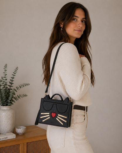 Leather Cat Bag Black Crossbody Purse