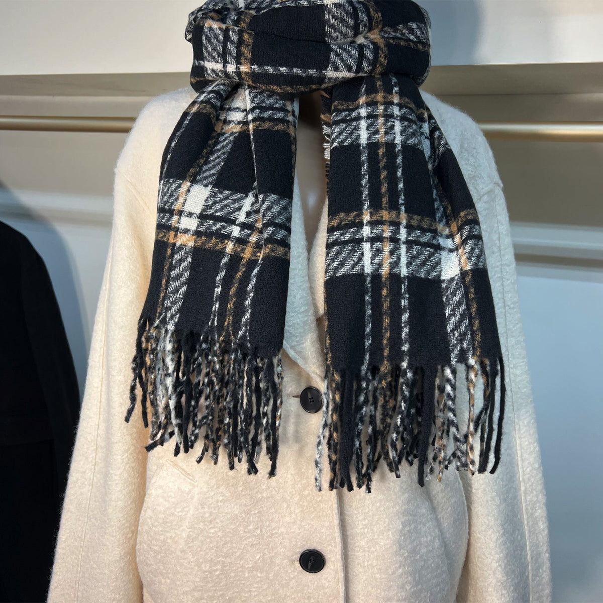 Black and White Plaid Scarf