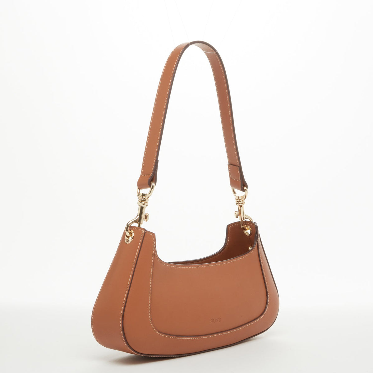 Emily Leather Baguette Bag East West Brown Purse