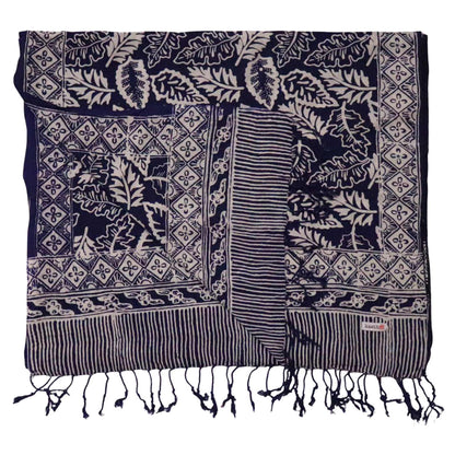 Hand Dyed Batik Scarf, 100% Cotton, Scarves, Bandana, Wrap , Blue Leaves