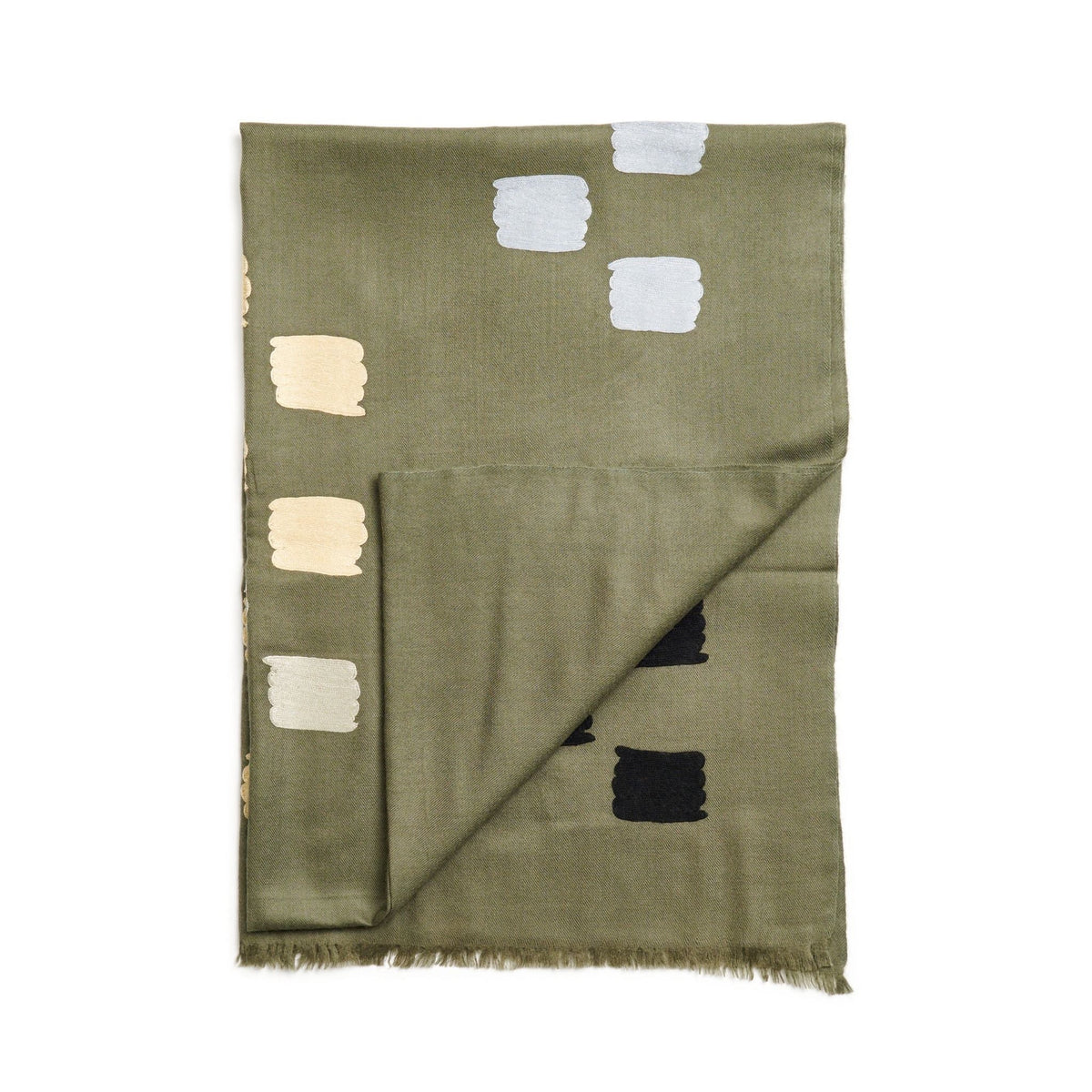 Off White Dahlia Hand Embroidered Hand Woven Modern Artisanal Scarf