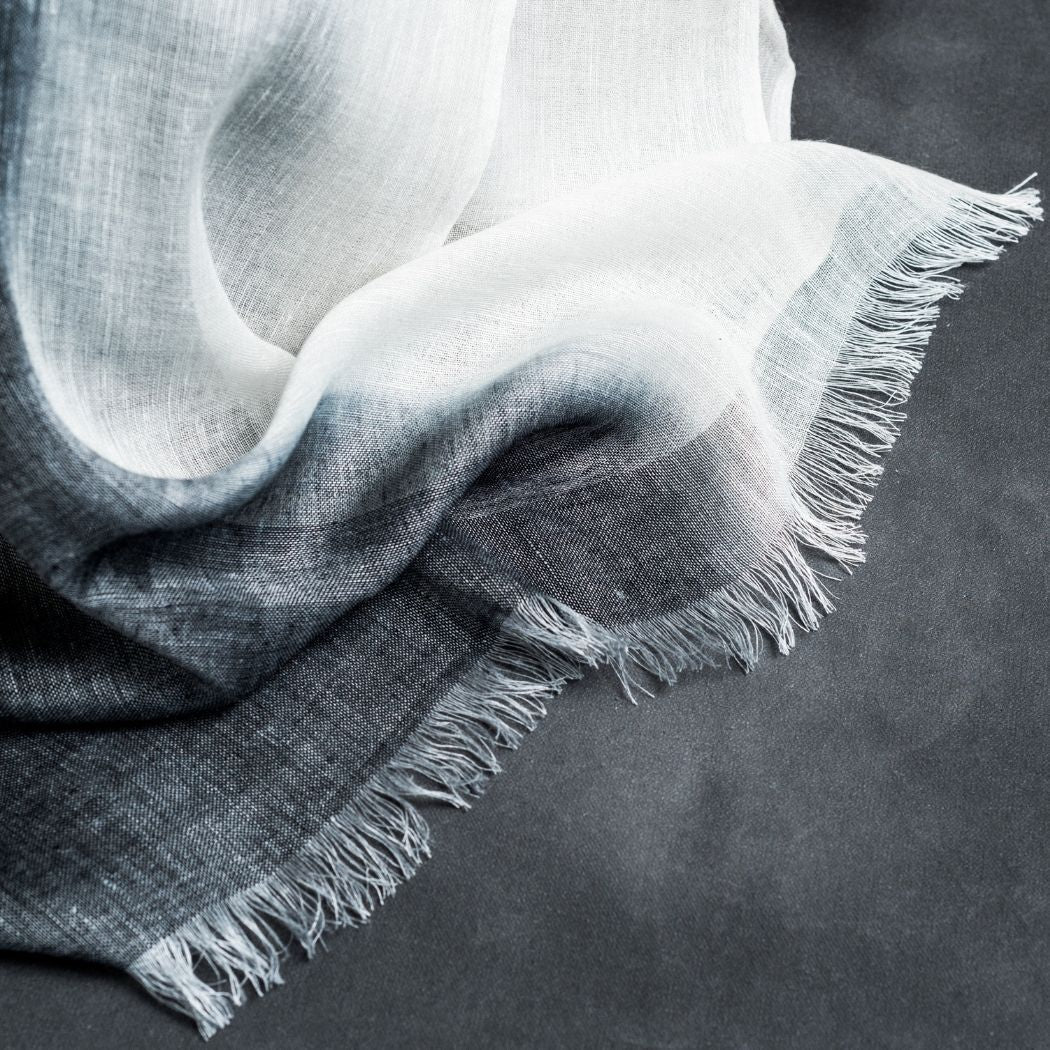 Granite Black White Ombre Linen Silk Handloom Scarf