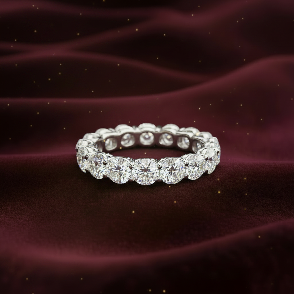 AGI Certified 2 CTW Round Lab Grown Diamond Eternity Band in 14K White Gold (F-VS)