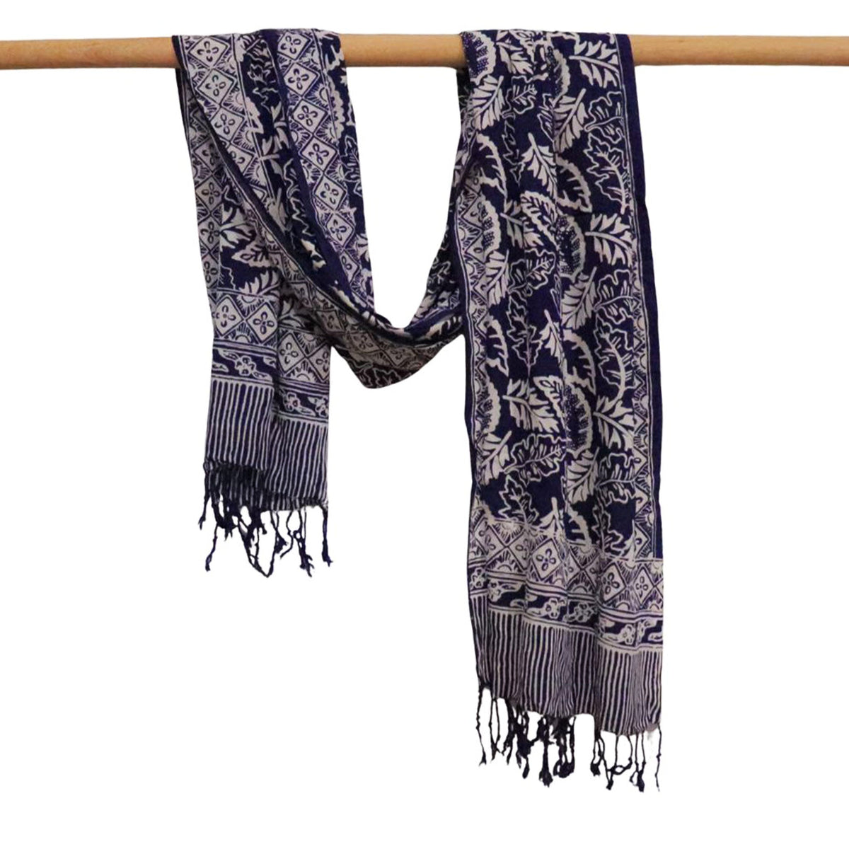 Hand Dyed Batik Scarf, 100% Cotton, Scarves, Bandana, Wrap , Blue Leaves