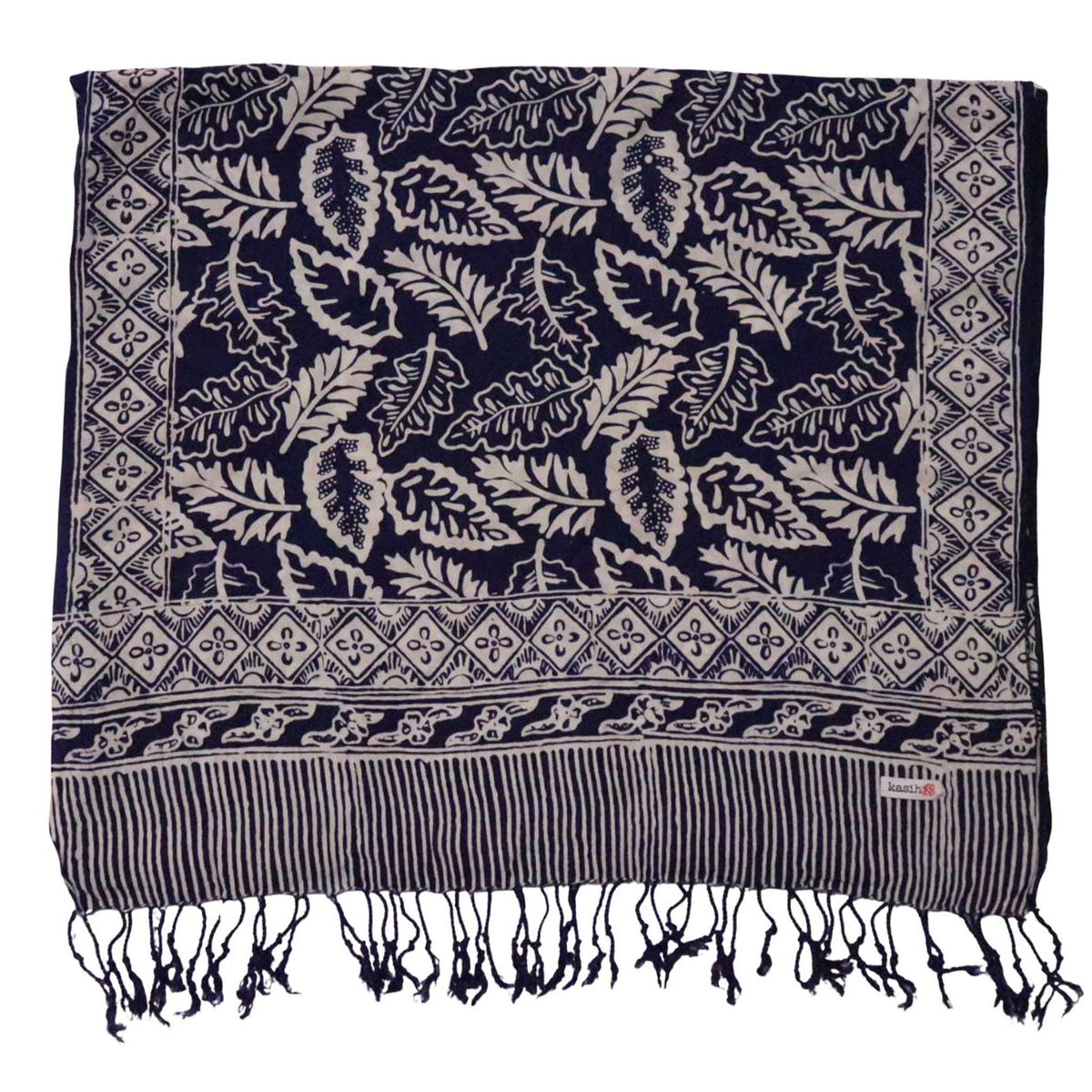 Hand Dyed Batik Scarf, 100% Cotton, Scarves, Bandana, Wrap , Blue Leaves