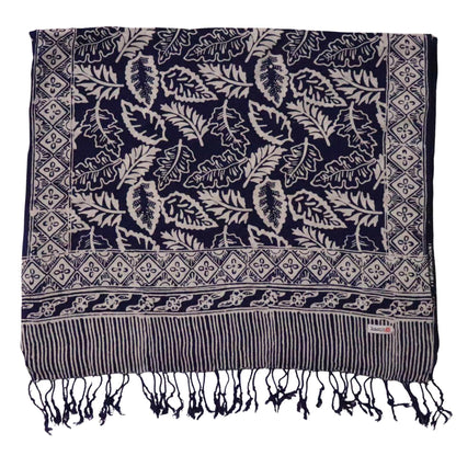 Hand Dyed Batik Scarf, 100% Cotton, Scarves, Bandana, Wrap , Blue Leaves
