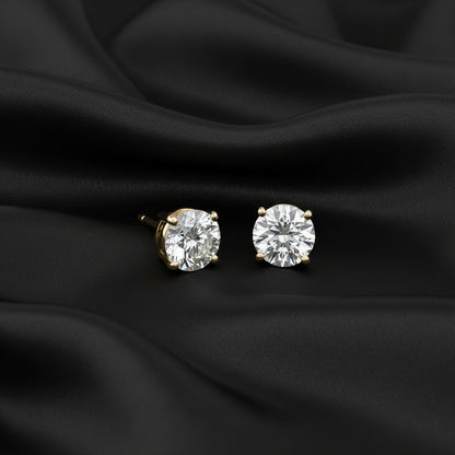 4.00 CTW AGI Certified Lab Grown Diamond Stud Earrings in 14K White or Yellow Gold - G Color VS Clarity