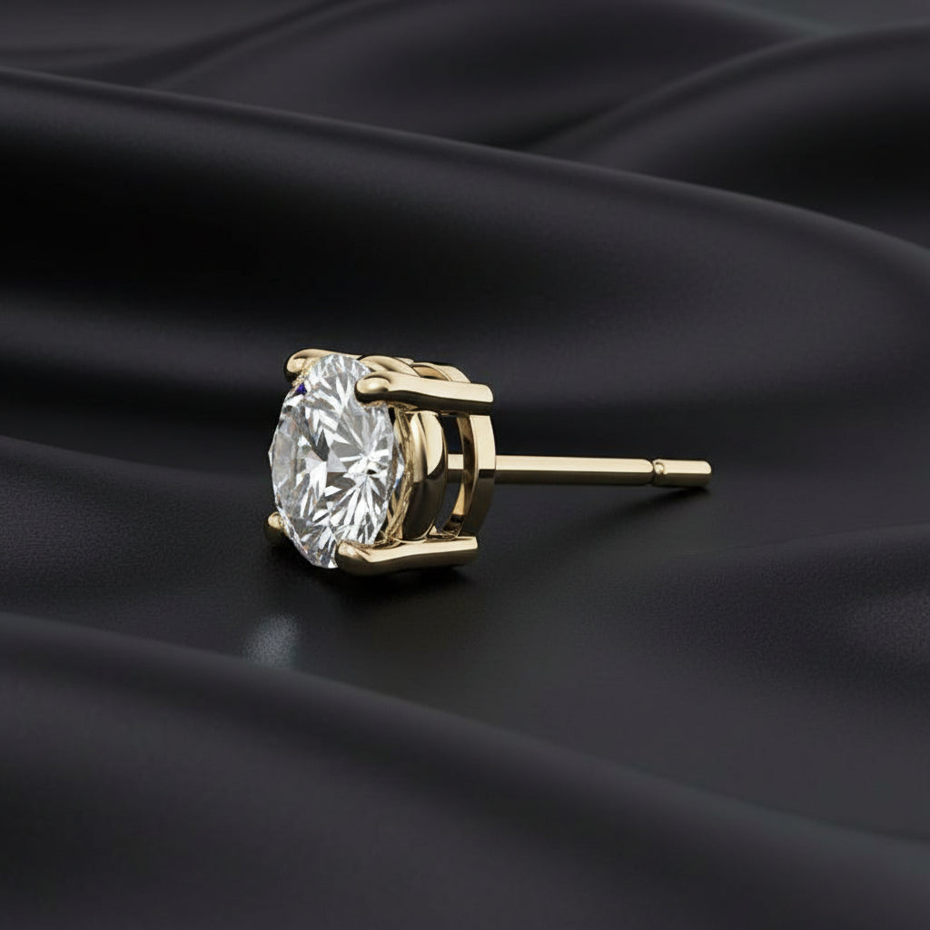 4.00 CTW AGI Certified Lab Grown Diamond Stud Earrings in 14K White or Yellow Gold - G Color VS Clarity