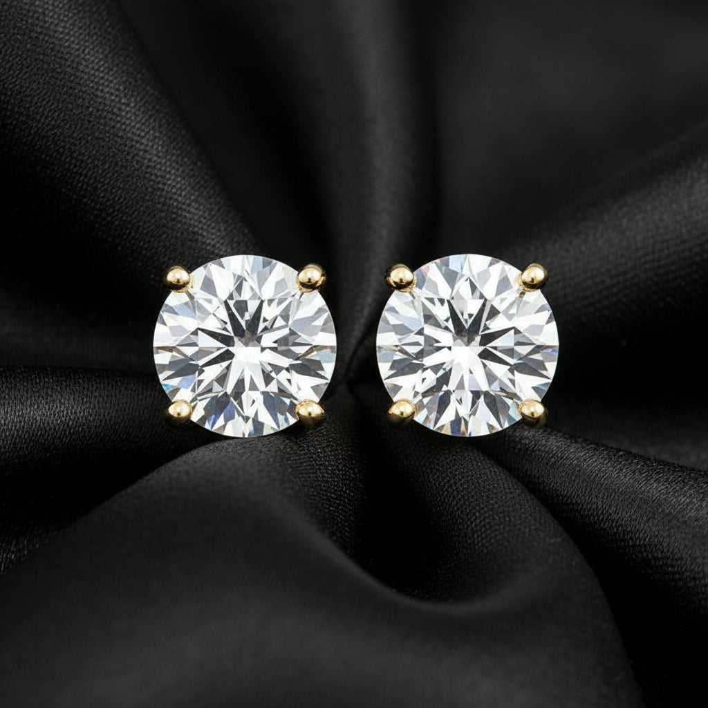 4.00 CTW AGI Certified Lab Grown Diamond Stud Earrings in 14K White or Yellow Gold - G Color VS Clarity
