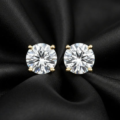 4.00 CTW AGI Certified Lab Grown Diamond Stud Earrings in 14K White or Yellow Gold - G Color VS Clarity