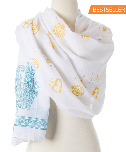OMSutra OM Shanti Paisley hand printed Cotton Shawl