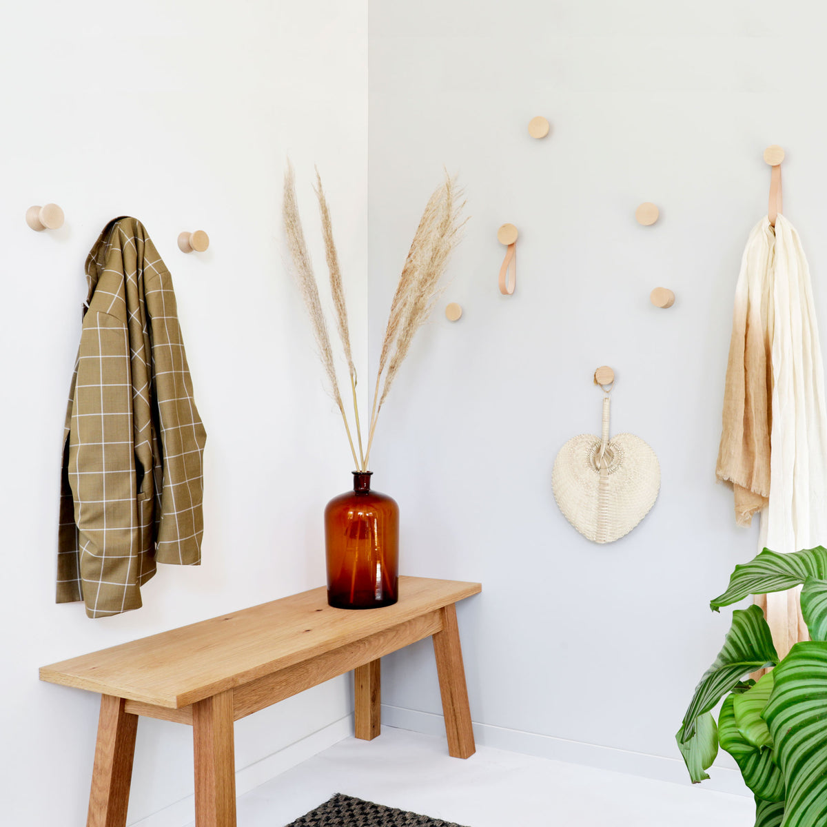 Round Beech Wood Coat Hook/Knob - Set of 2