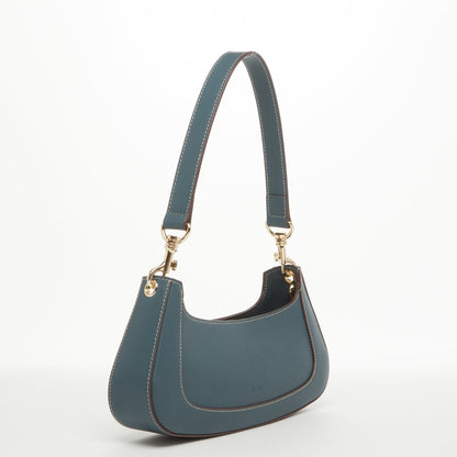 Emily Leather Baguette Bag East West Handbag Blue