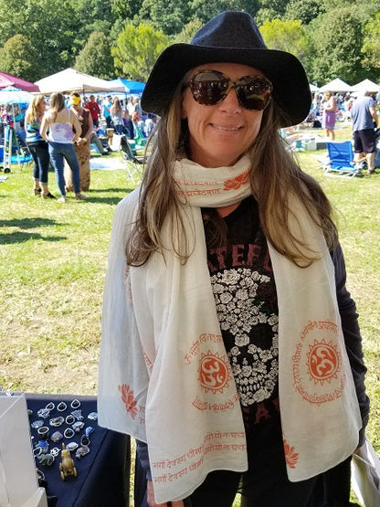 OMSutra Gayatri Mantra Prayer Shawl Handprinted  – Sacred OM Symbol – Cotton Meditation Wrap – 84" x 40"