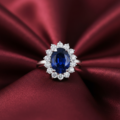 Princess Diana Ring on Original Silk Burgundy