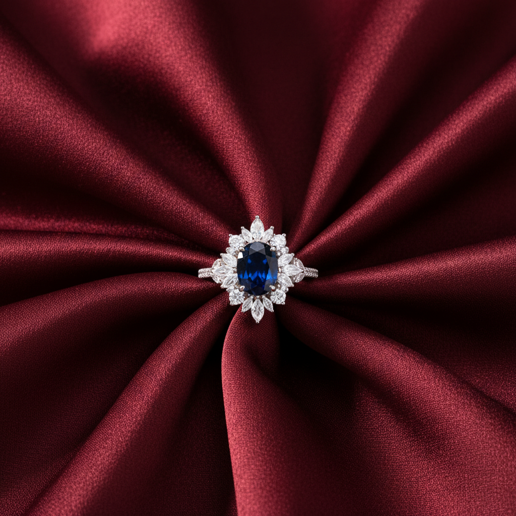 Princess Diana Ring Silk Burgundy Background