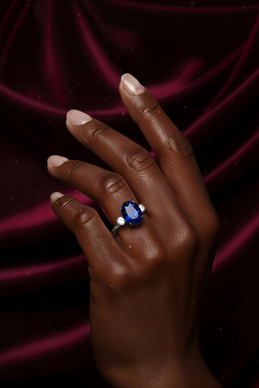 2.00 CTW Lab Created Oval Blue Sapphire & Diamond 3-Stone Engagement Ring in 14kt Gold