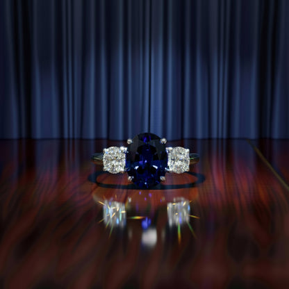 2.00 CTW Lab Created Oval Blue Sapphire & Diamond 3-Stone Engagement Ring in 14kt Gold