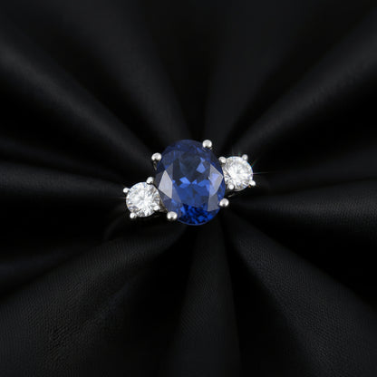 2.00 CTW Lab Created Oval Blue Sapphire & Diamond 3-Stone Engagement Ring in 14kt Gold