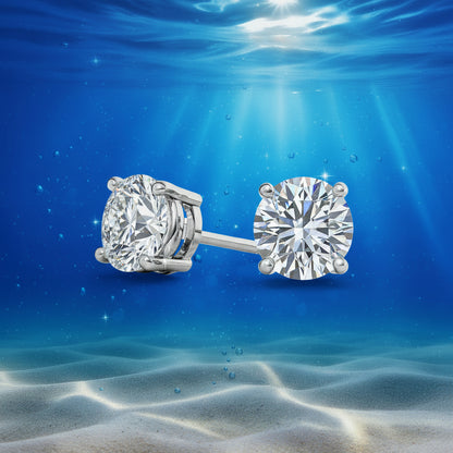 4.00 CTW AGI Certified Lab Grown Diamond Stud Earrings in 14K White or Yellow Gold - G Color VS Clarity