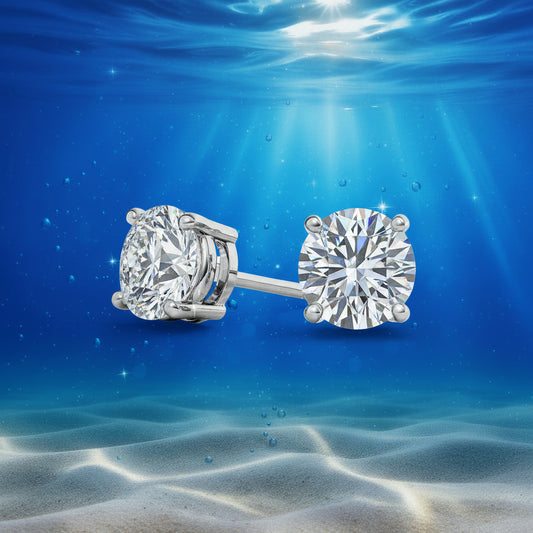 4.00 CTW AGI Certified Lab Grown Diamond Stud Earrings in 14K White or Yellow Gold - G Color VS Clarity